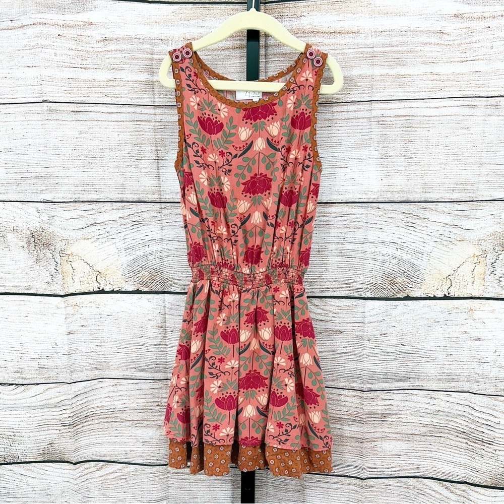435 by Matilda Jane Pink and Brown Floral Picking flowers Dress Size 8